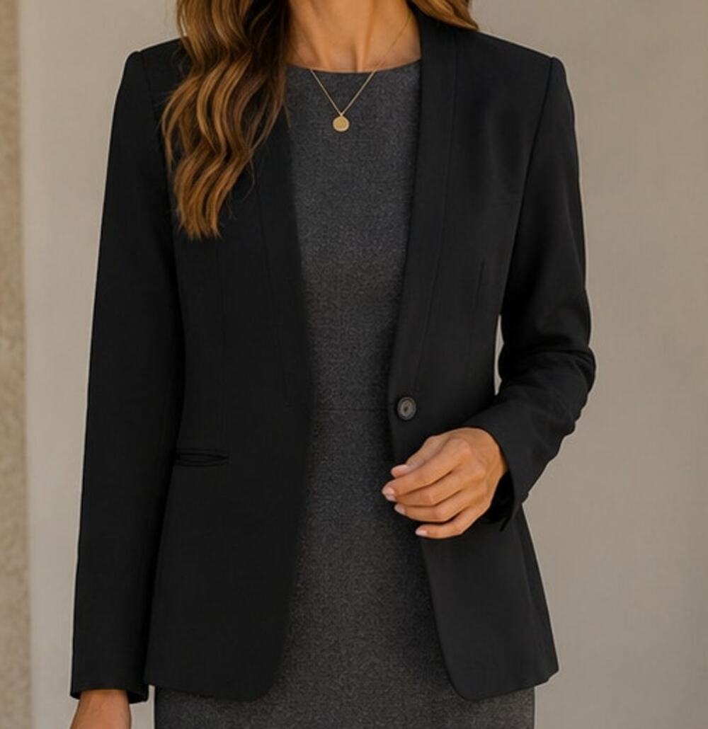 Vince Stretch Wool Blazer 4 Black Jacket Collarless Career Capsule Old Money